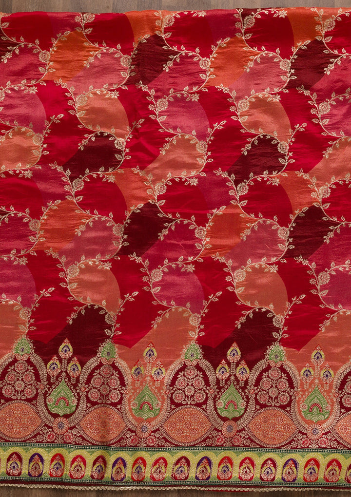 Red Printed Banarasi Unstitched Salwar Suit-Koskii