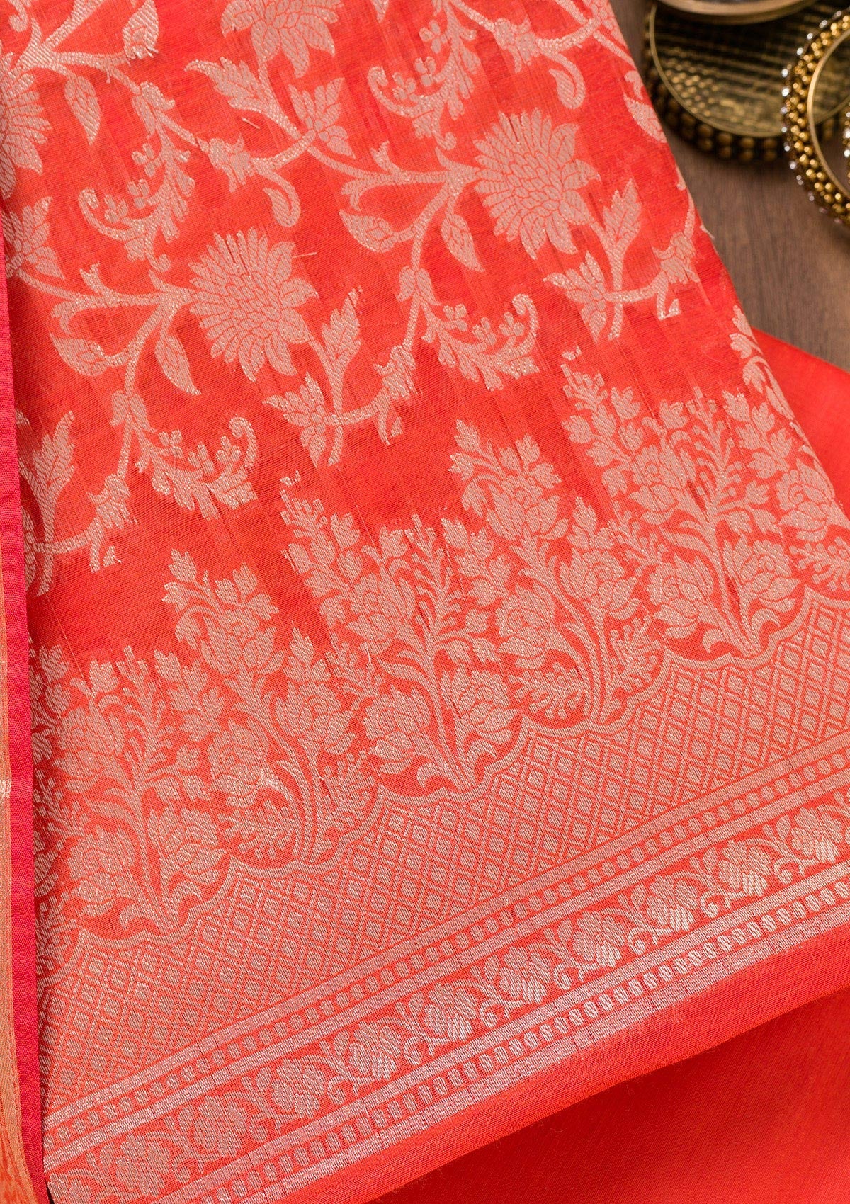 Red Printed Banarasi Unstitched Salwar Suit-Koskii