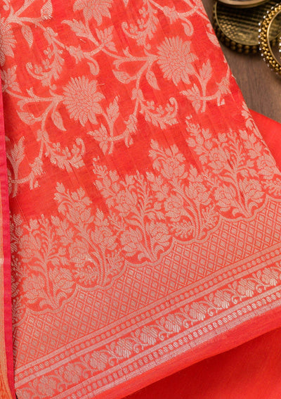 Red Printed Banarasi Unstitched Salwar Suit-Koskii
