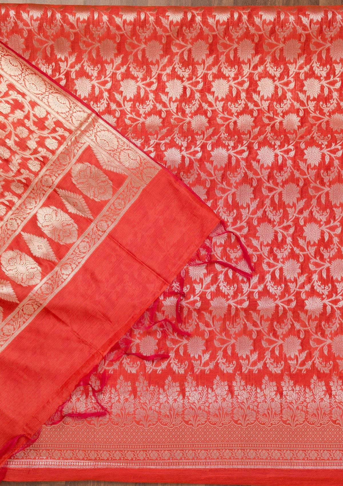 Red Printed Banarasi Unstitched Salwar Suit-Koskii