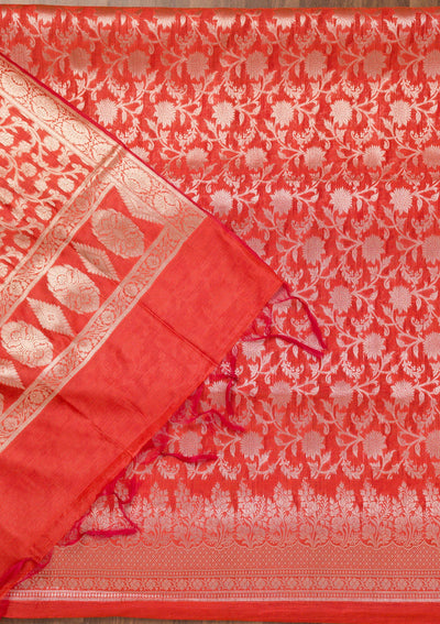 Red Printed Banarasi Unstitched Salwar Suit-Koskii