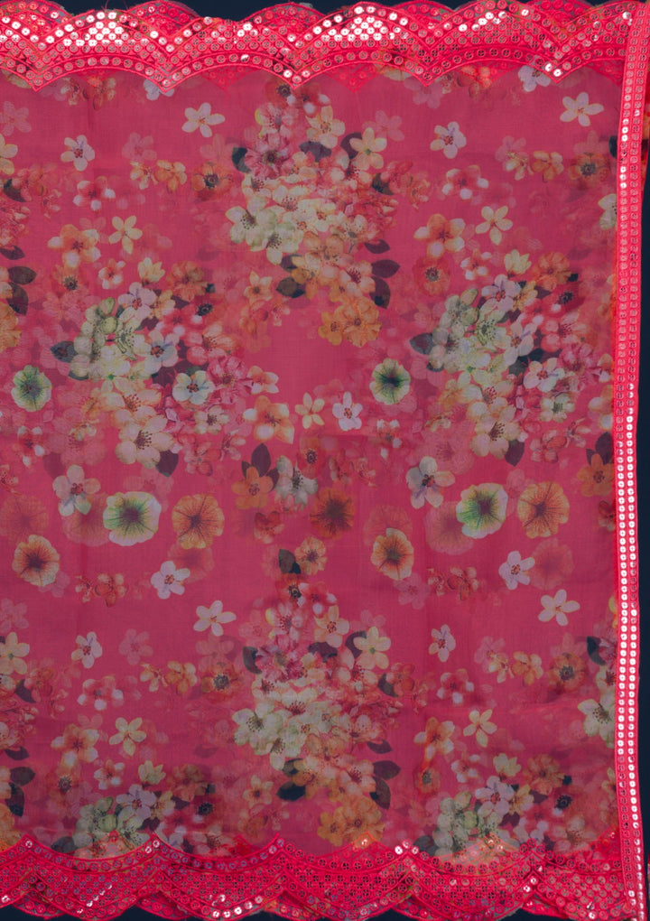 Red Printed Chiffon Readymade Salwar Suit-Koskii