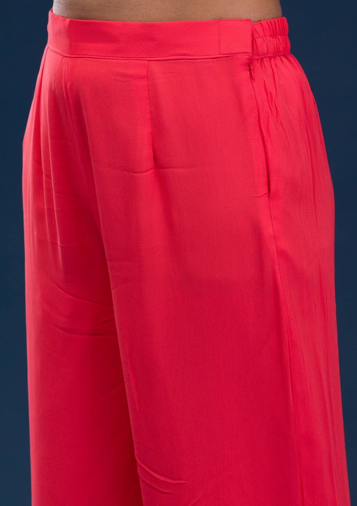 Red Printed Chiffon Readymade Salwar Suit-Koskii