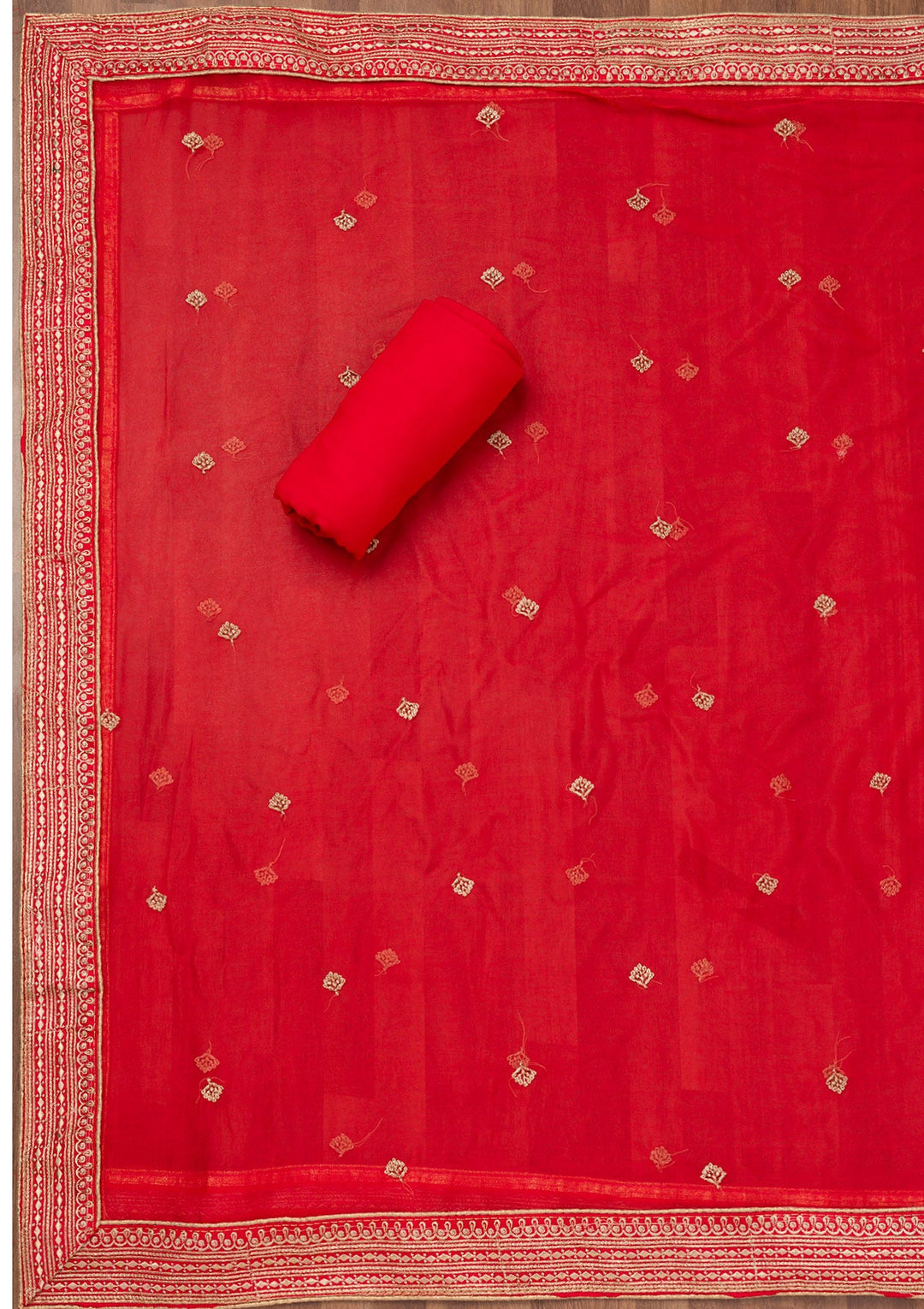 Red Printed Georgette Unstitched Salwar Suit-Koskii