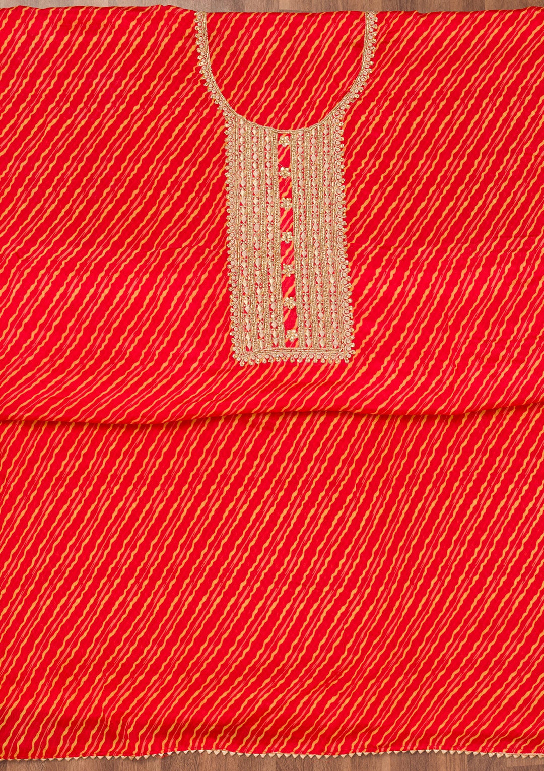 Red Printed Georgette Unstitched Salwar Suit-Koskii