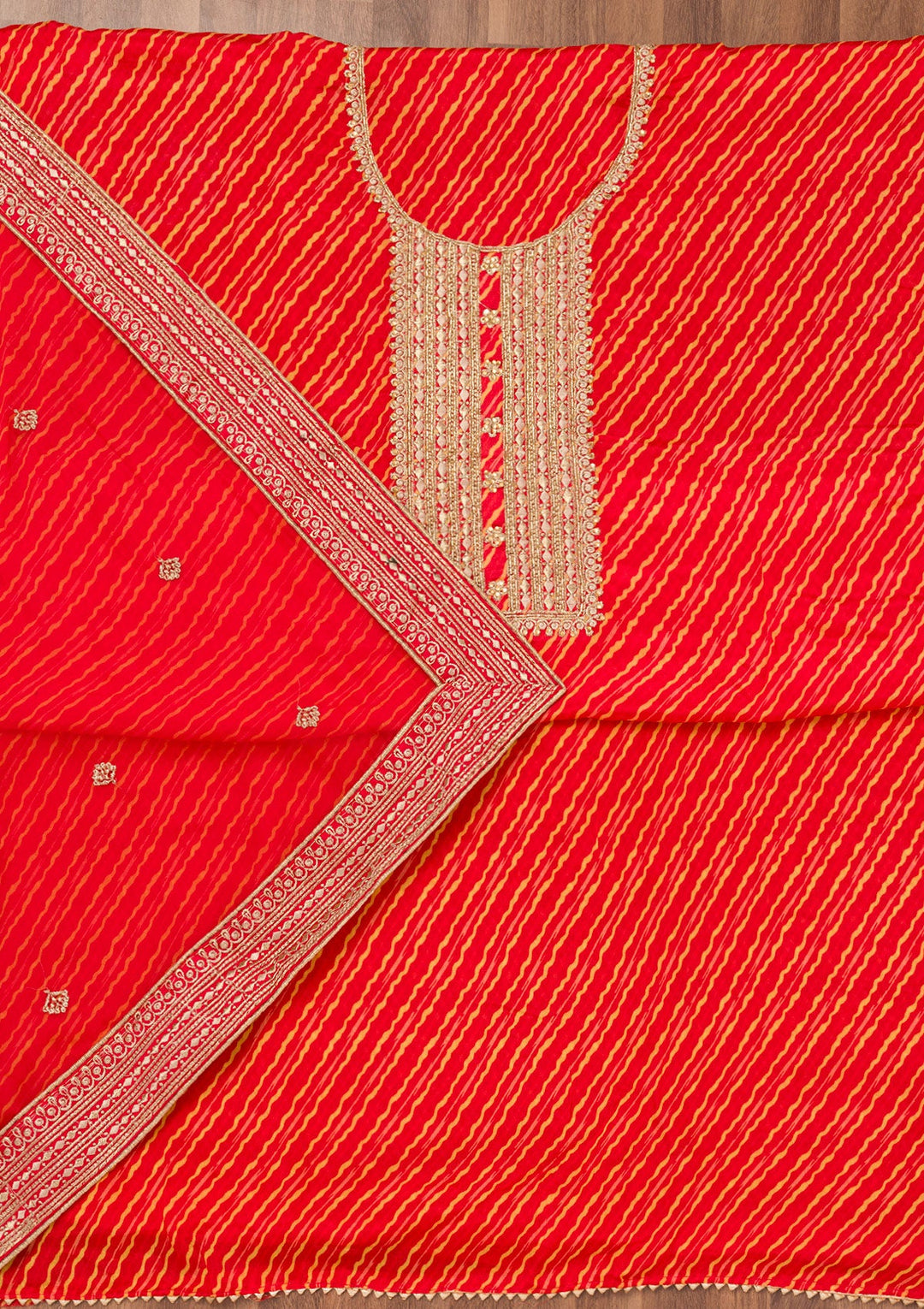 Red Printed Georgette Unstitched Salwar Suit-Koskii