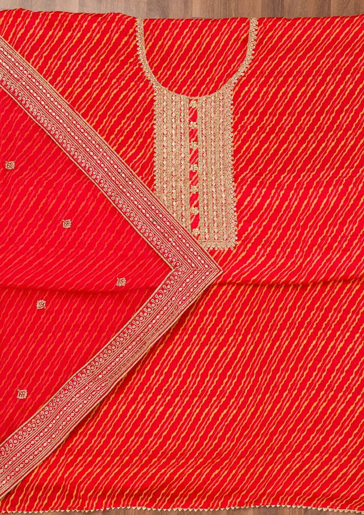 Red Printed Georgette Unstitched Salwar Suit-Koskii