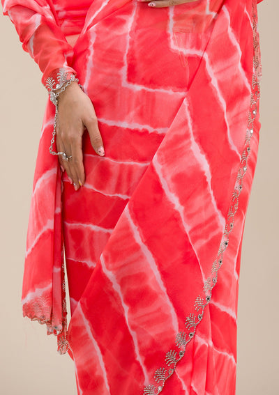 Red Printed Georgette Saree-Koskii