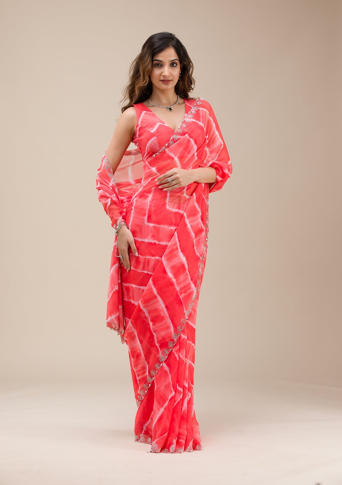 Red Printed Georgette Saree-Koskii