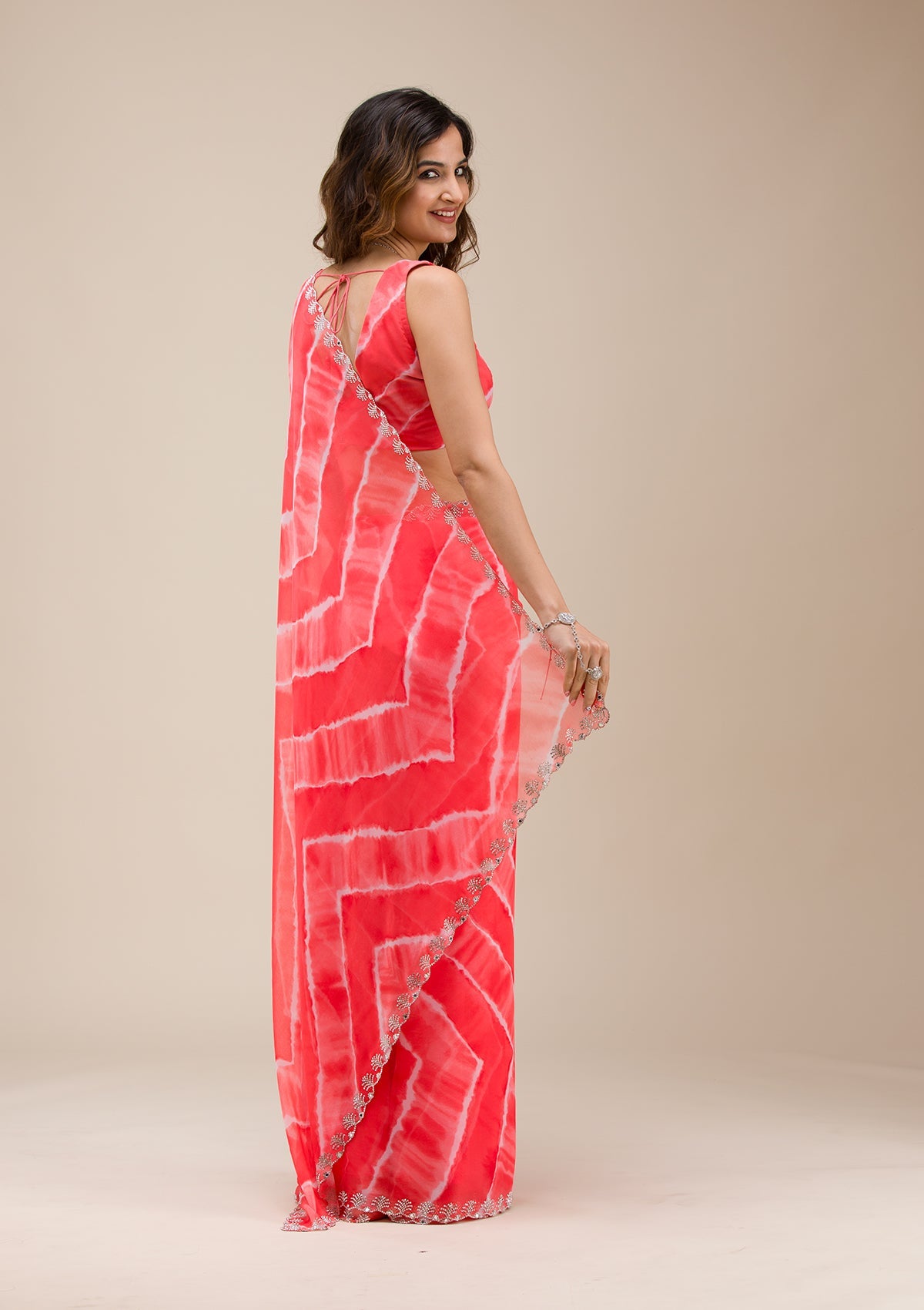 Red Printed Georgette Saree-Koskii