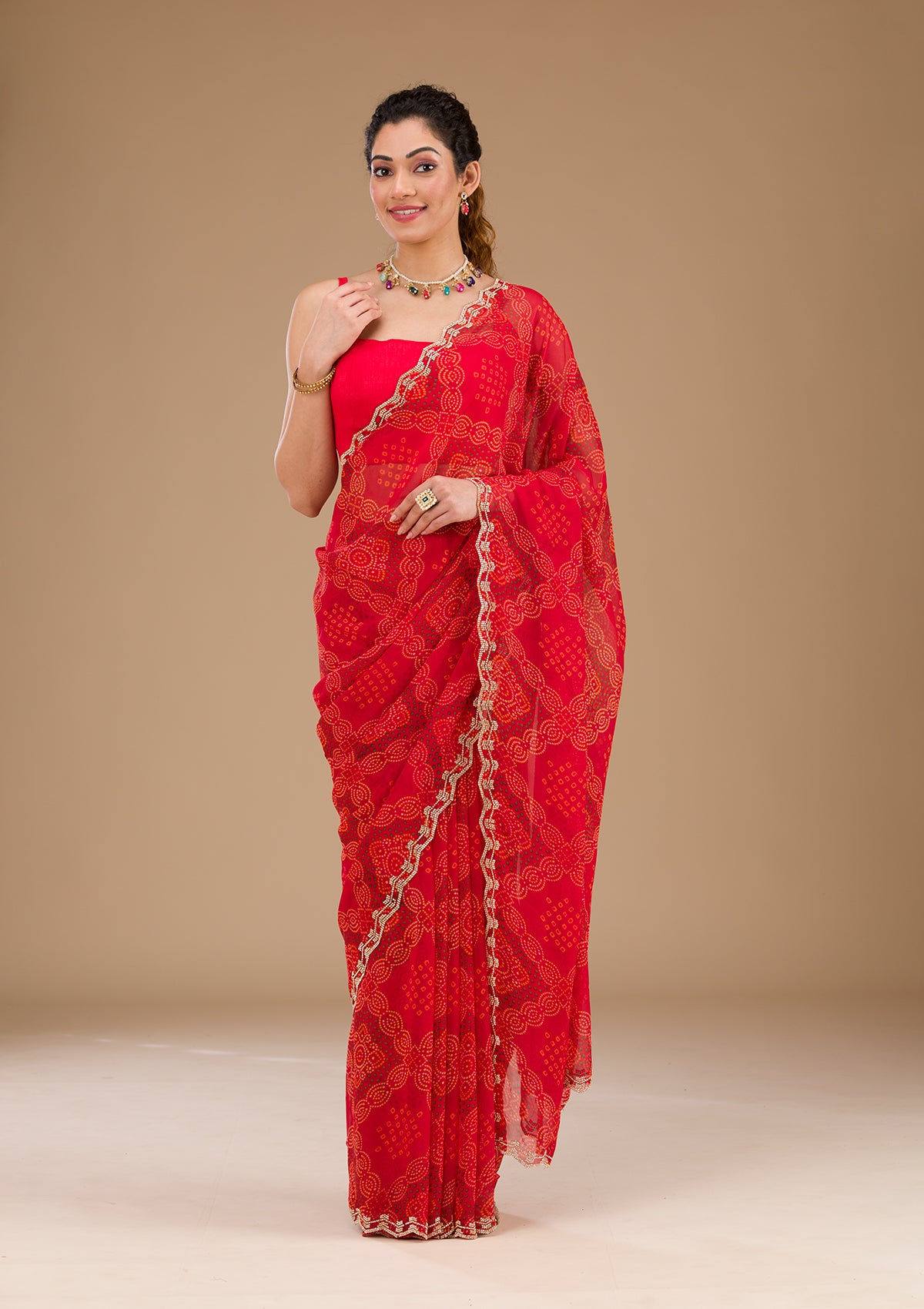 Red Printed Georgette Saree