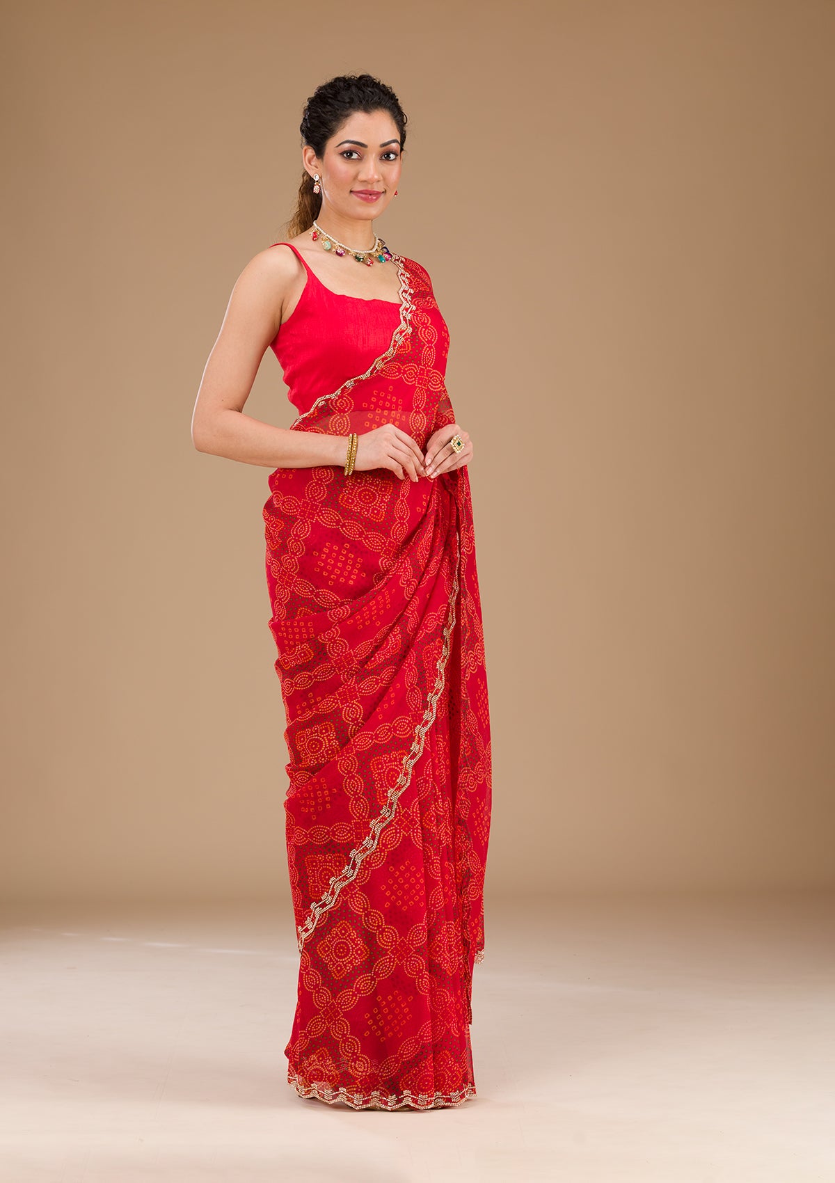 Red Printed Georgette Saree