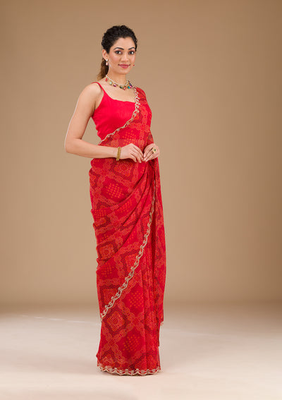 Red Printed Georgette Saree