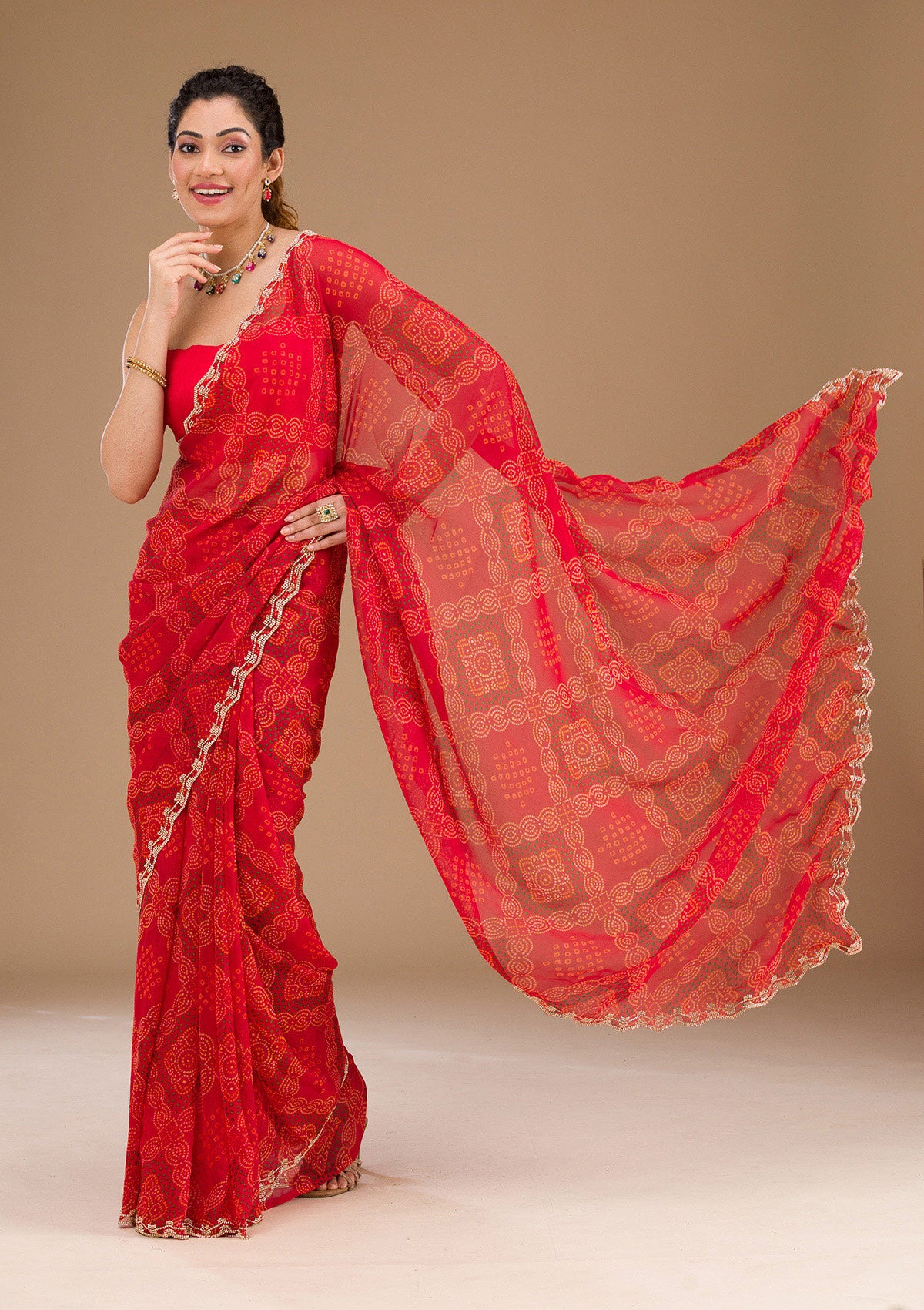 Red Printed Georgette Saree