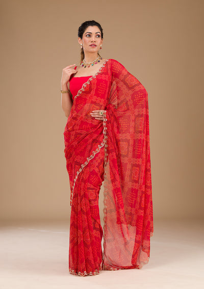 Red Printed Georgette Saree