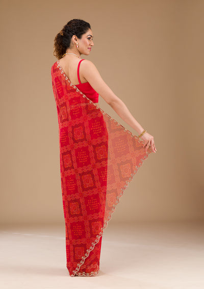 Red Printed Georgette Saree