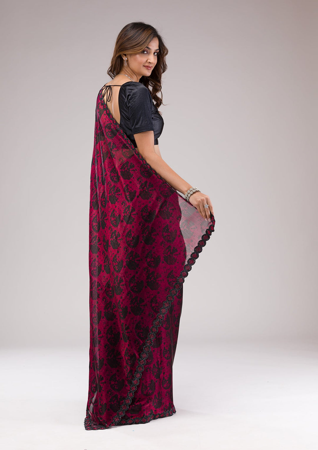 Red Printed Organza Saree-Koskii
