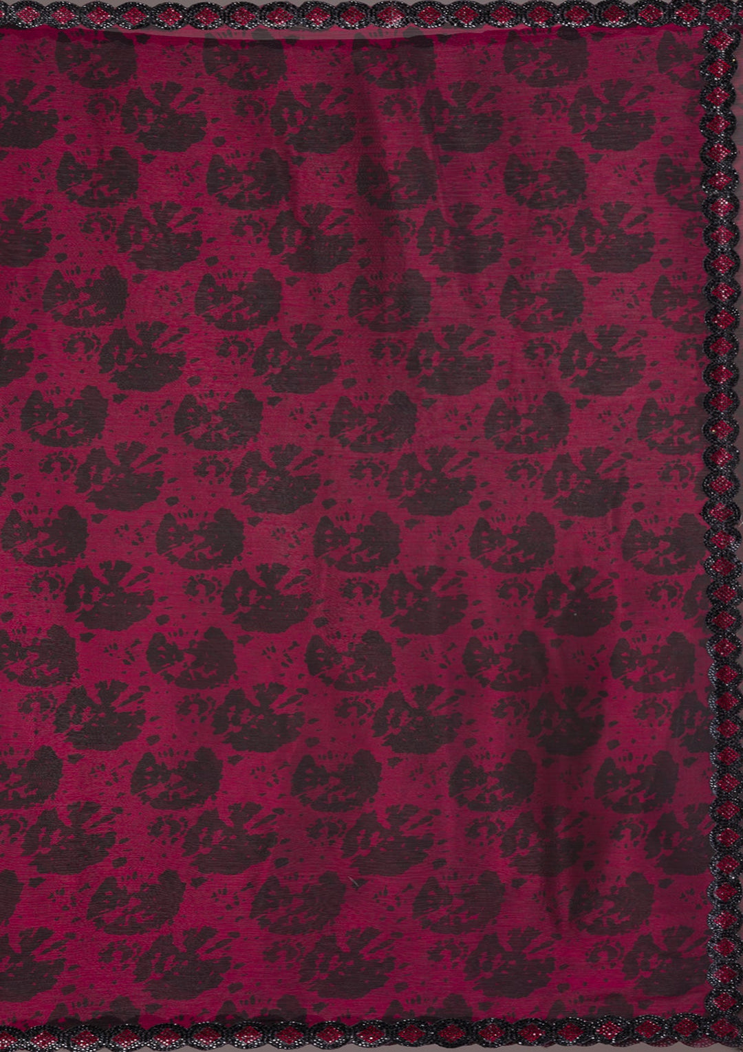 Red Printed Organza Saree-Koskii