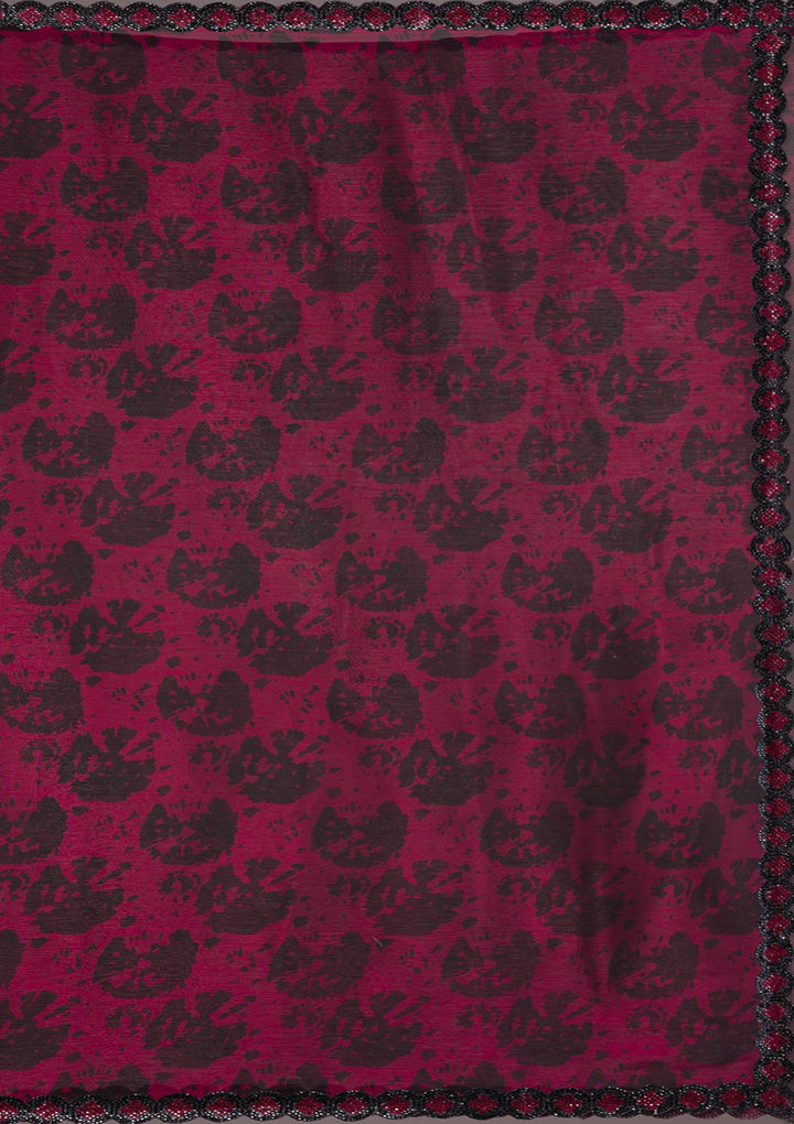 Red Printed Organza Saree-Koskii