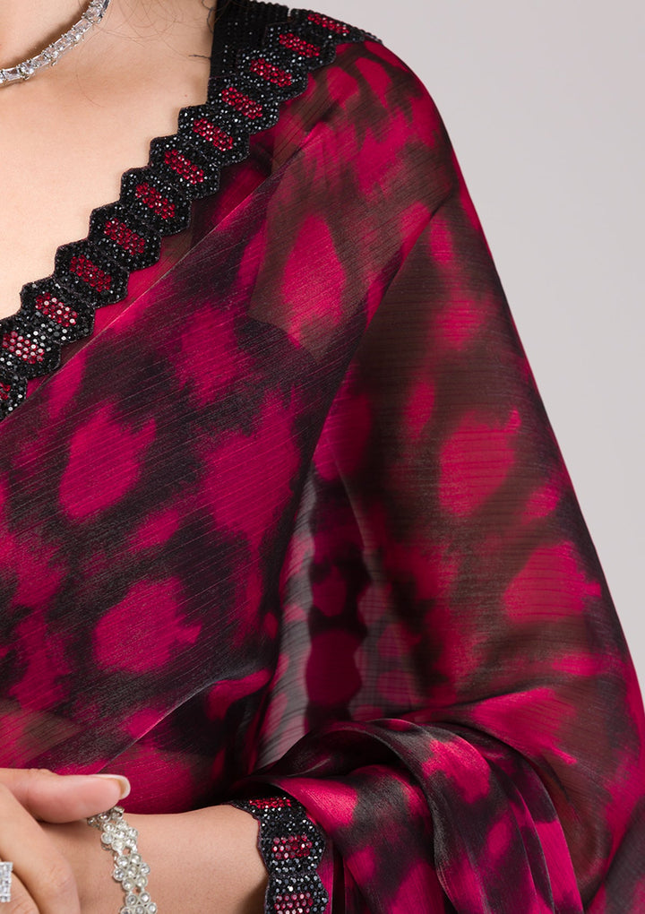 Red Printed Organza Saree-Koskii