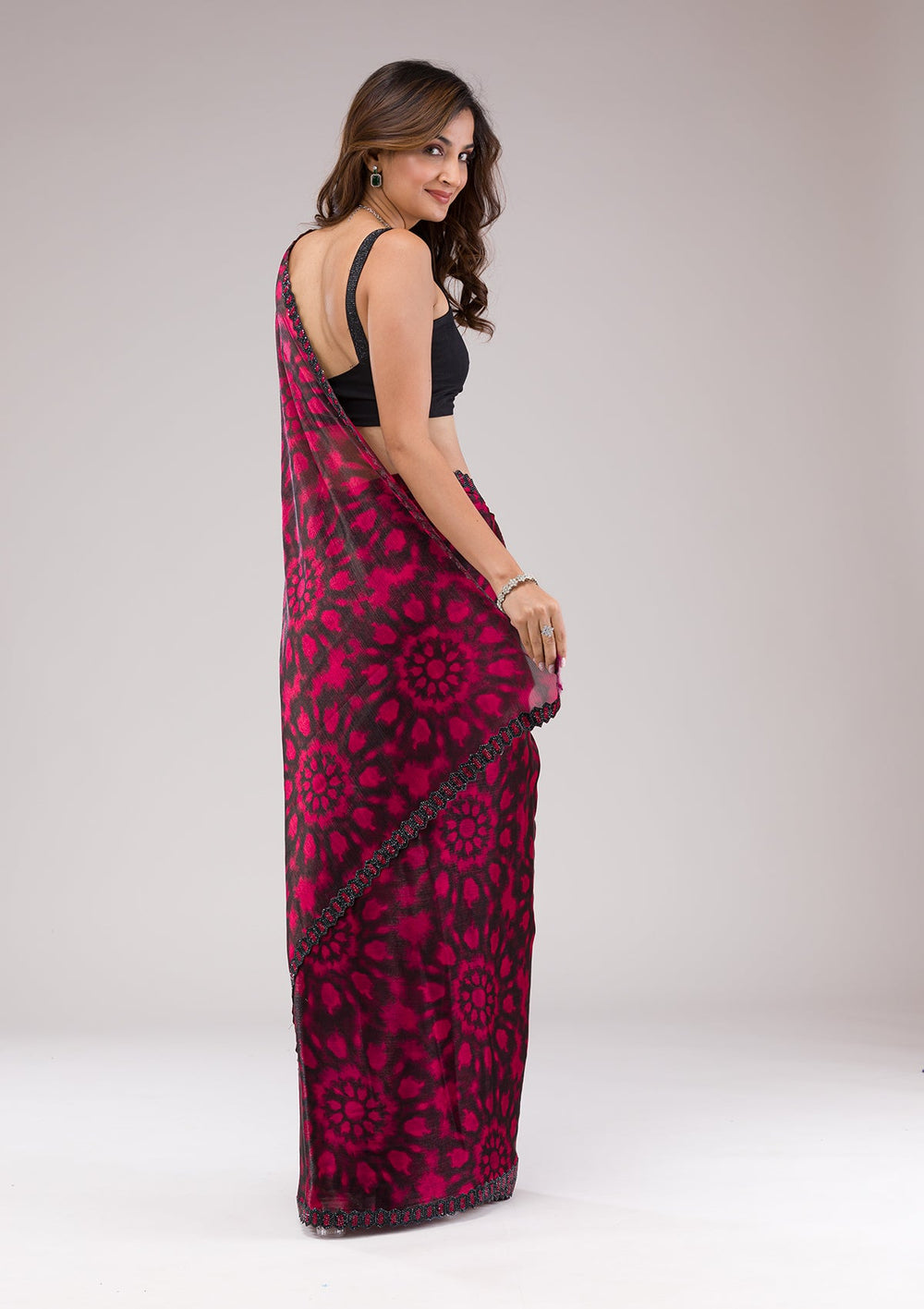 Red Printed Organza Saree-Koskii