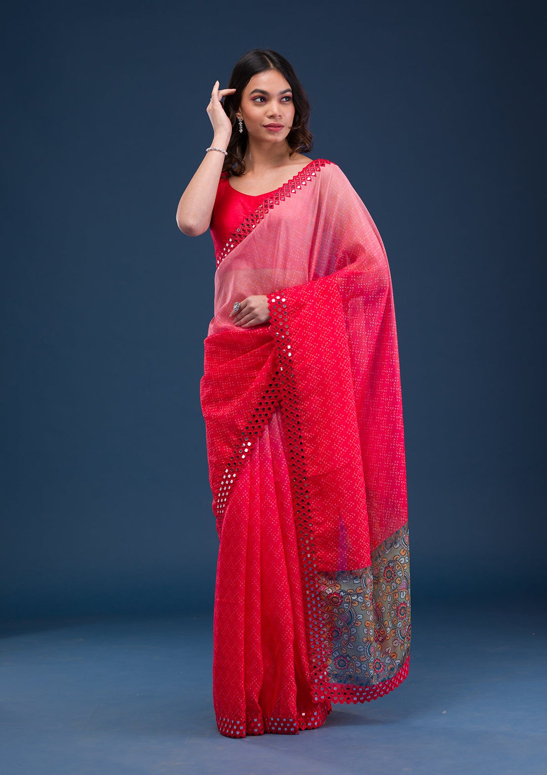 Parrot Green Zariwork Georgette Designer Saree-Koskii