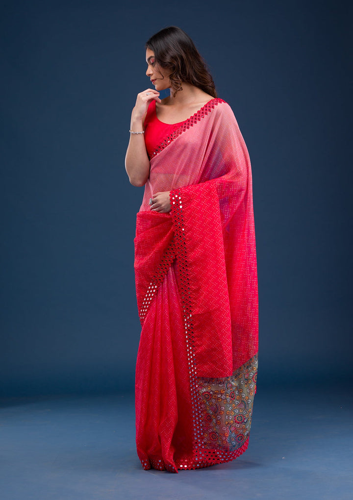 Parrot Green Zariwork Georgette Designer Saree-Koskii