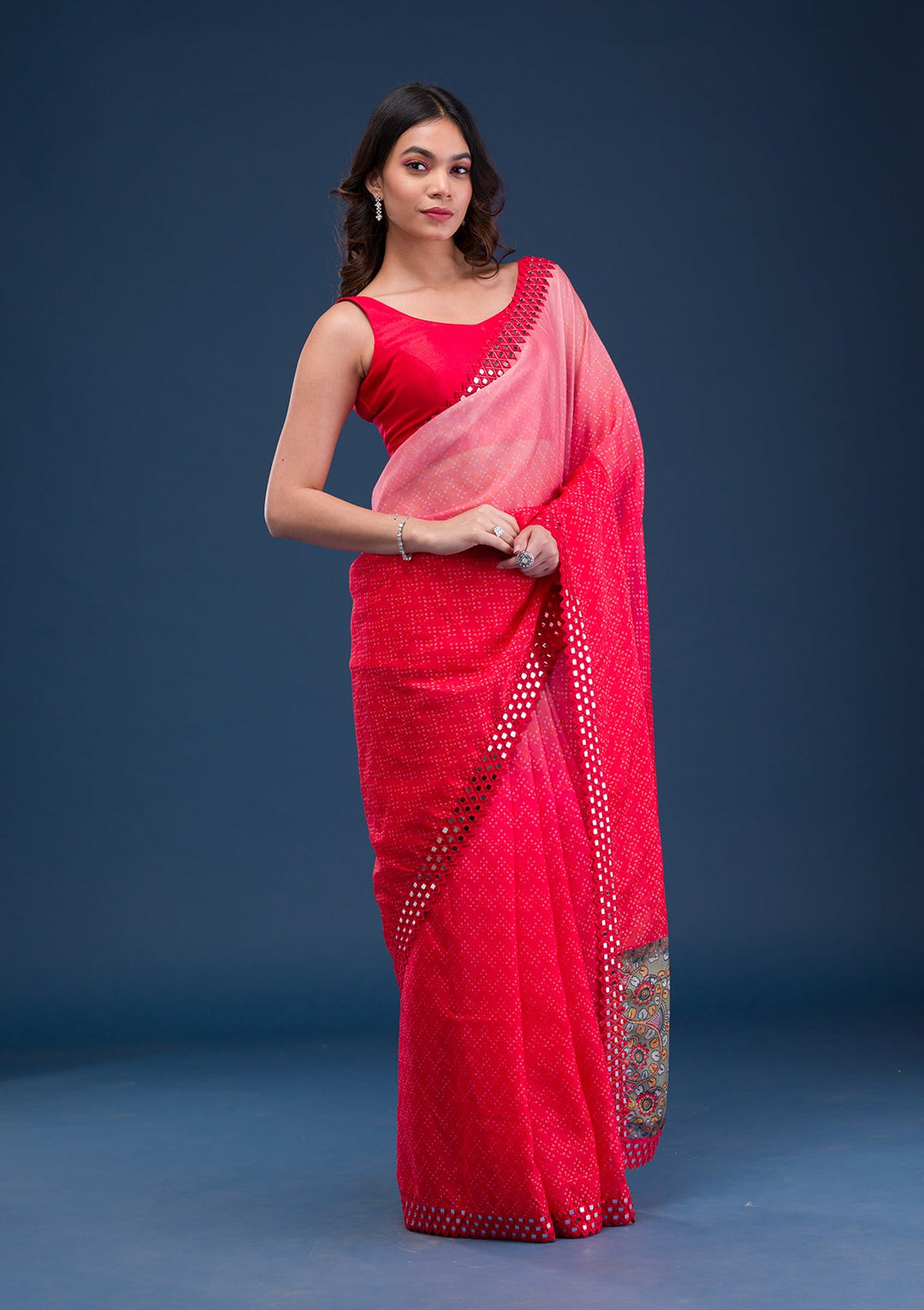 Parrot Green Zariwork Georgette Designer Saree-Koskii