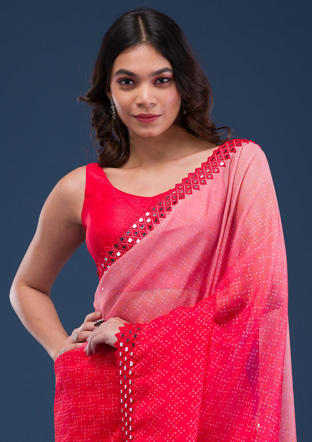 Parrot Green Zariwork Georgette Designer Saree-Koskii