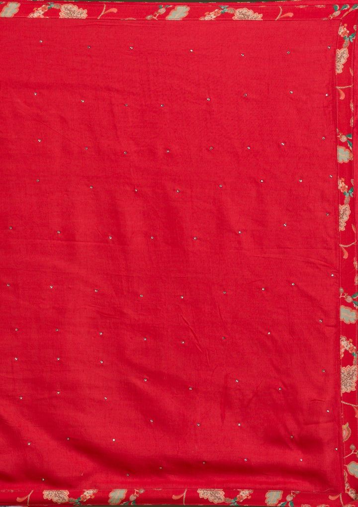 Red Printed Semi Crepe Readymade Salwar Suit-Koskii