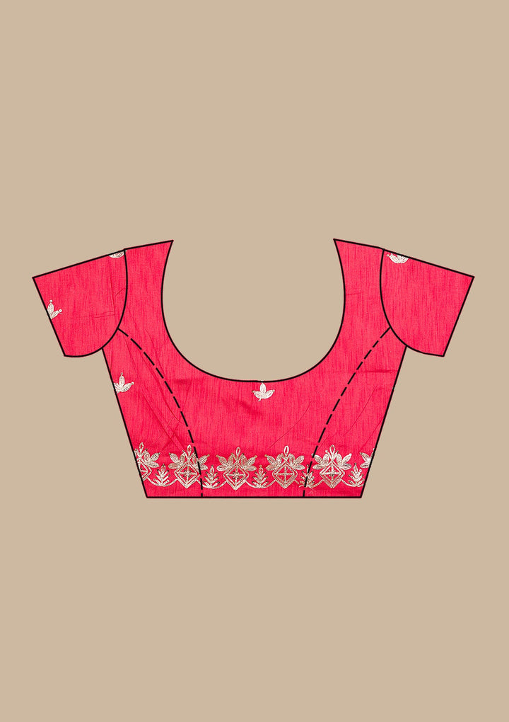 Red Printed Semi Crepe Saree-Koskii