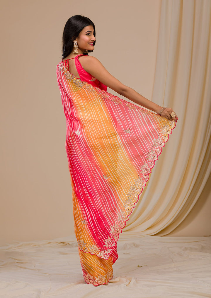 Red Printed Semi Crepe Saree-Koskii