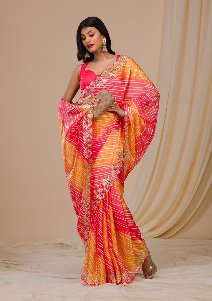 Red Printed Semi Crepe Saree-Koskii