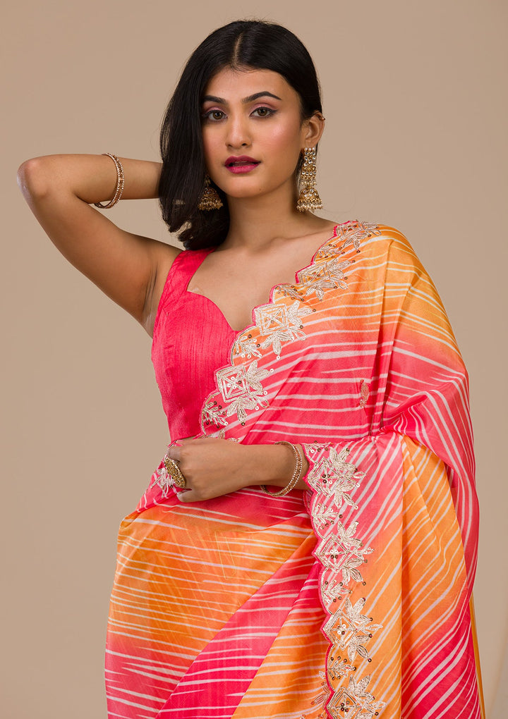 Red Printed Semi Crepe Saree-Koskii