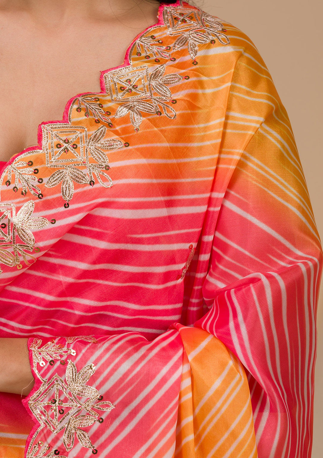 Red Printed Semi Crepe Saree-Koskii