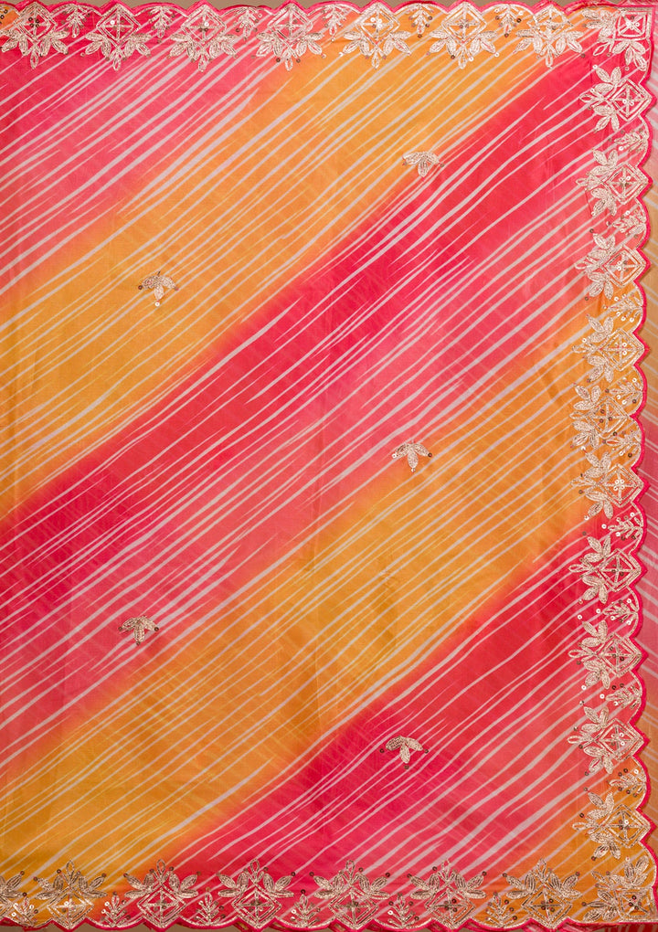 Red Printed Semi Crepe Saree-Koskii