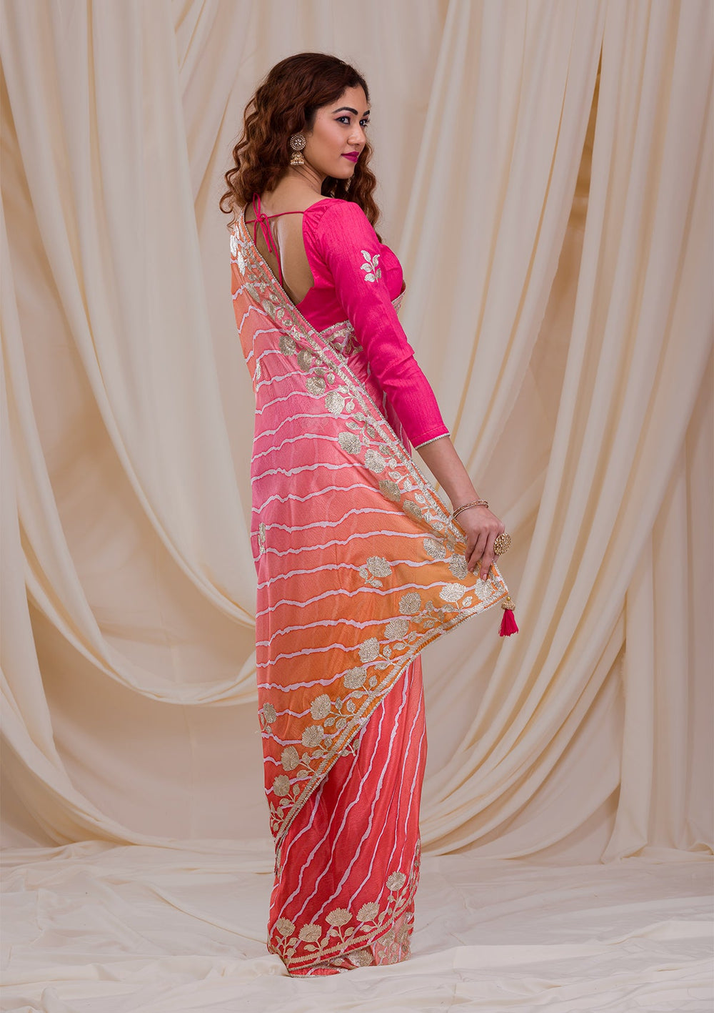 Rust Stonework Satin Designer Saree-Koskii