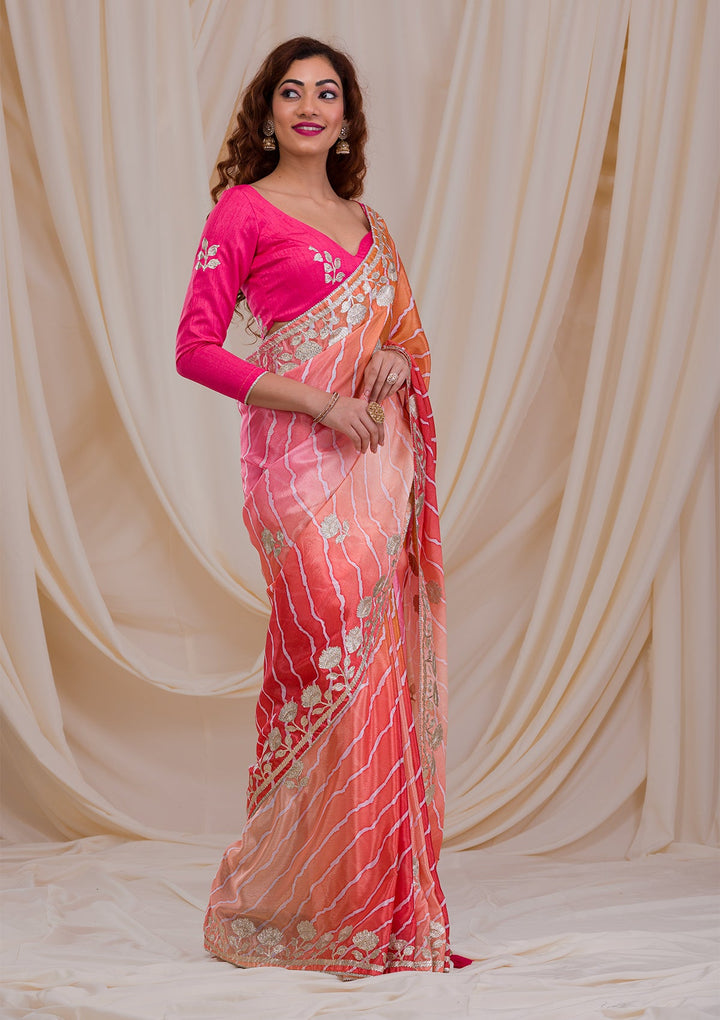 Peach Stonework Satin Designer Saree-Koskii