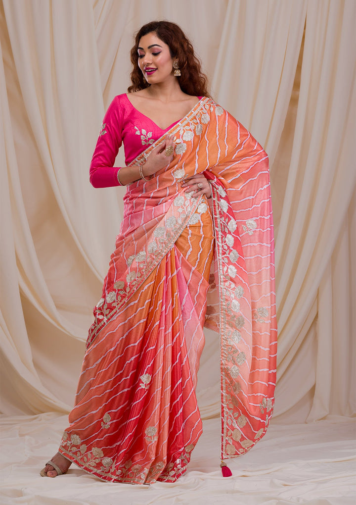 Rust Stonework Satin Designer Saree-Koskii