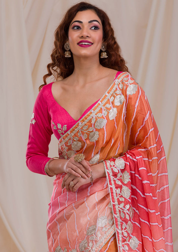 Peach Stonework Satin Designer Saree-Koskii