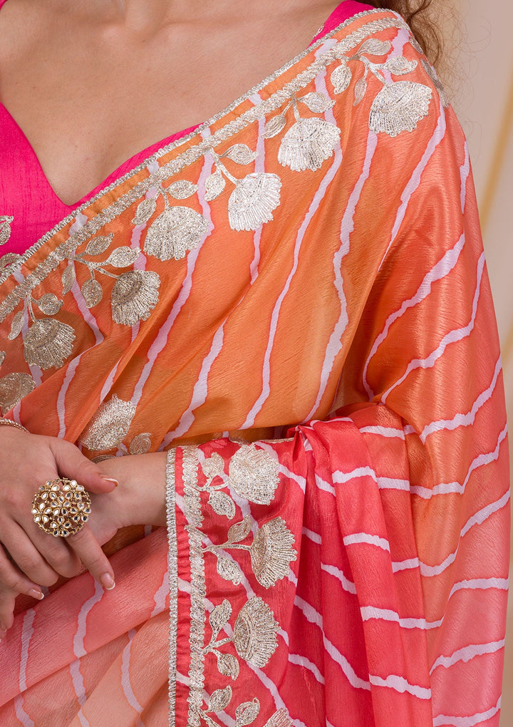 Peach Stonework Satin Designer Saree-Koskii