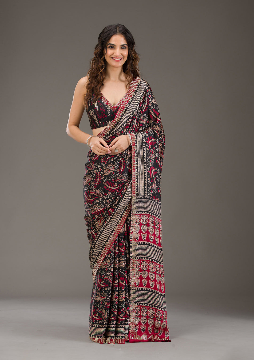 Red Printed Silk Saree