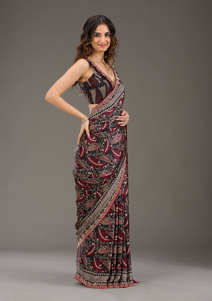 Red Printed Silk Saree