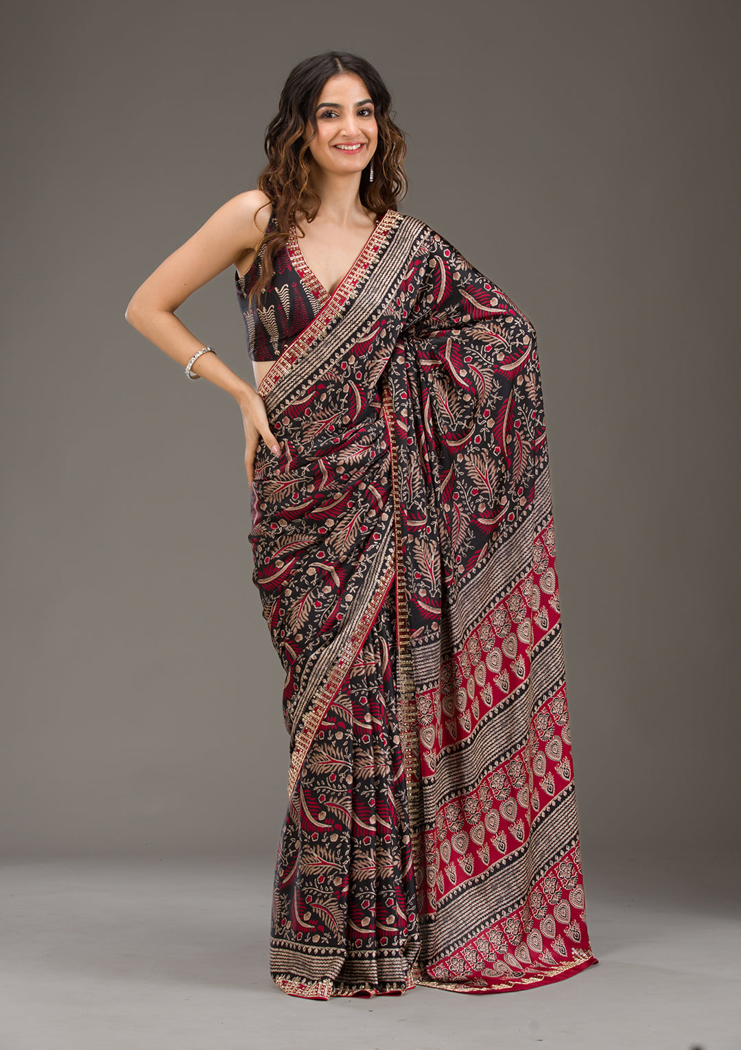 Red Printed Silk Saree