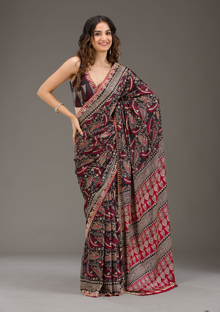 Red Printed Silk Saree