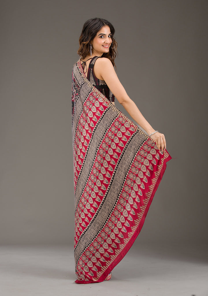 Red Printed Silk Saree