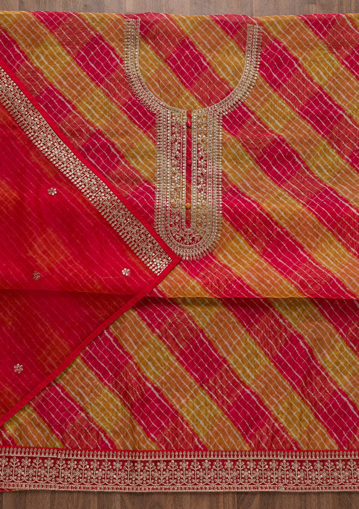 Red Printed Tissue Unstitched Salwar Suit-Koskii