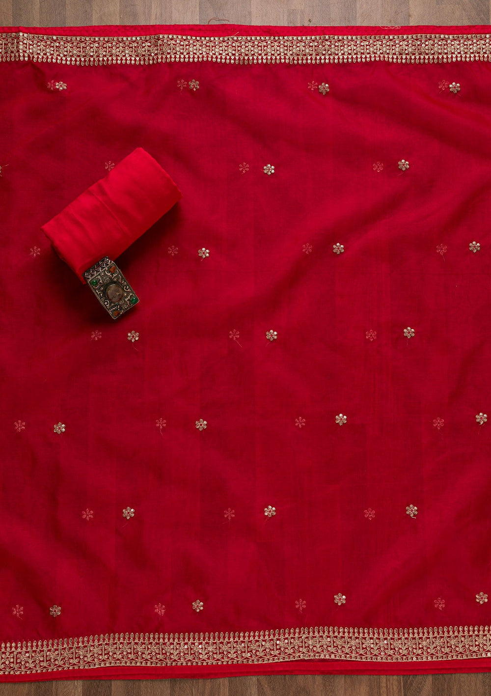 Red Printed Tissue Unstitched Salwar Suit-Koskii