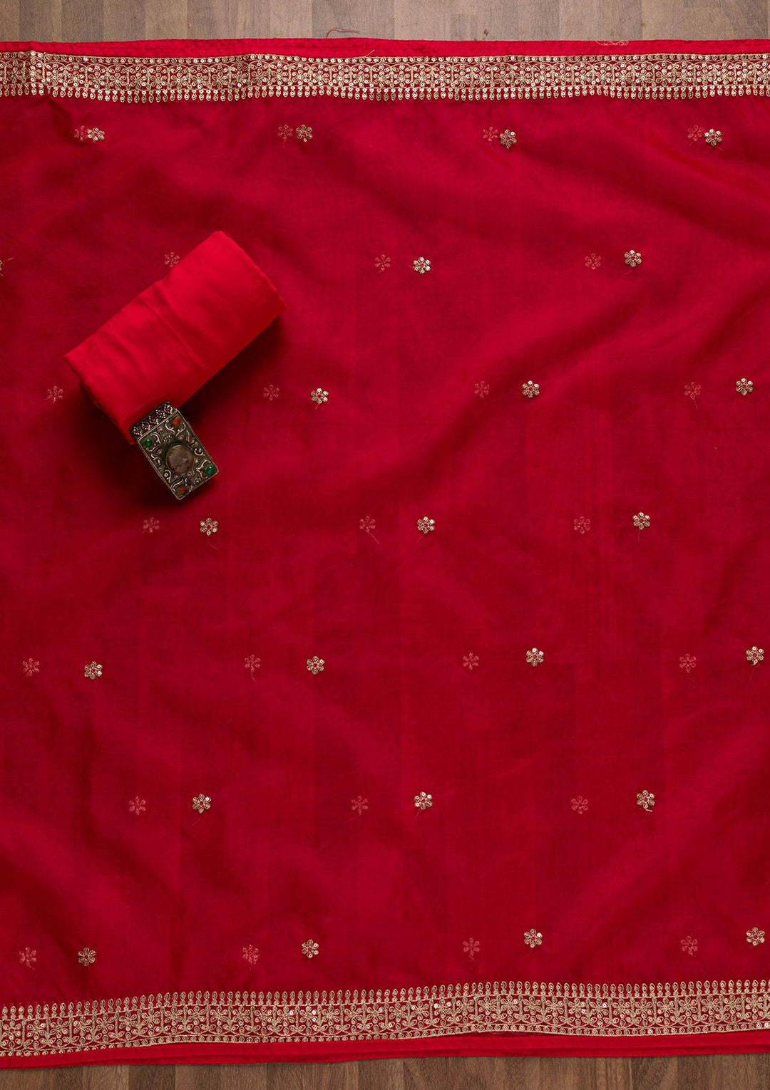 Red Printed Tissue Unstitched Salwar Suit-Koskii