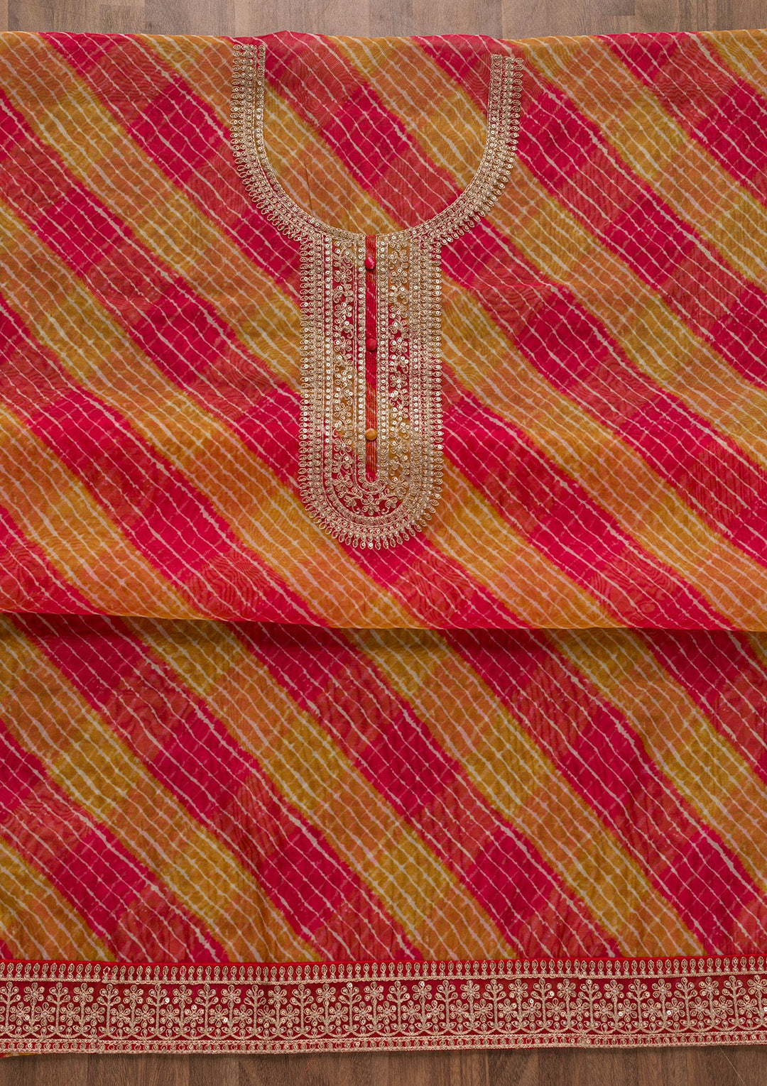 Red Printed Tissue Unstitched Salwar Suit-Koskii